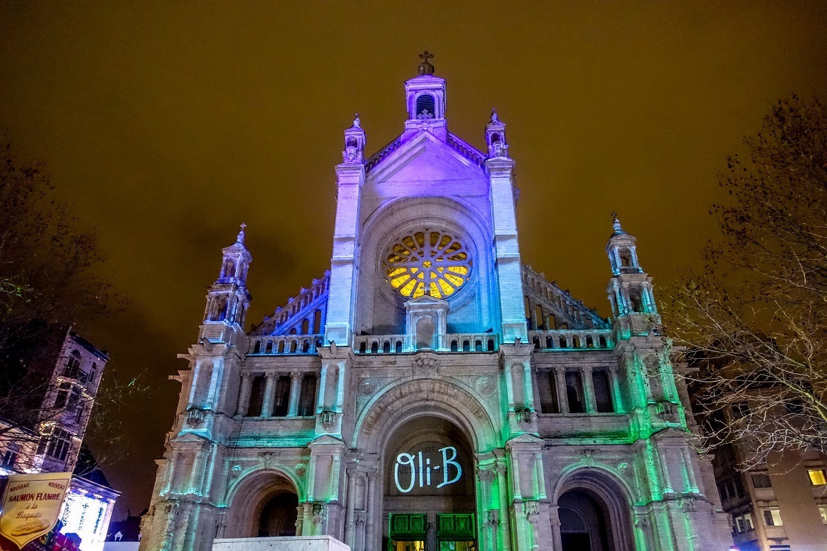 Church of Saint Catherine lit up for Christmas light show