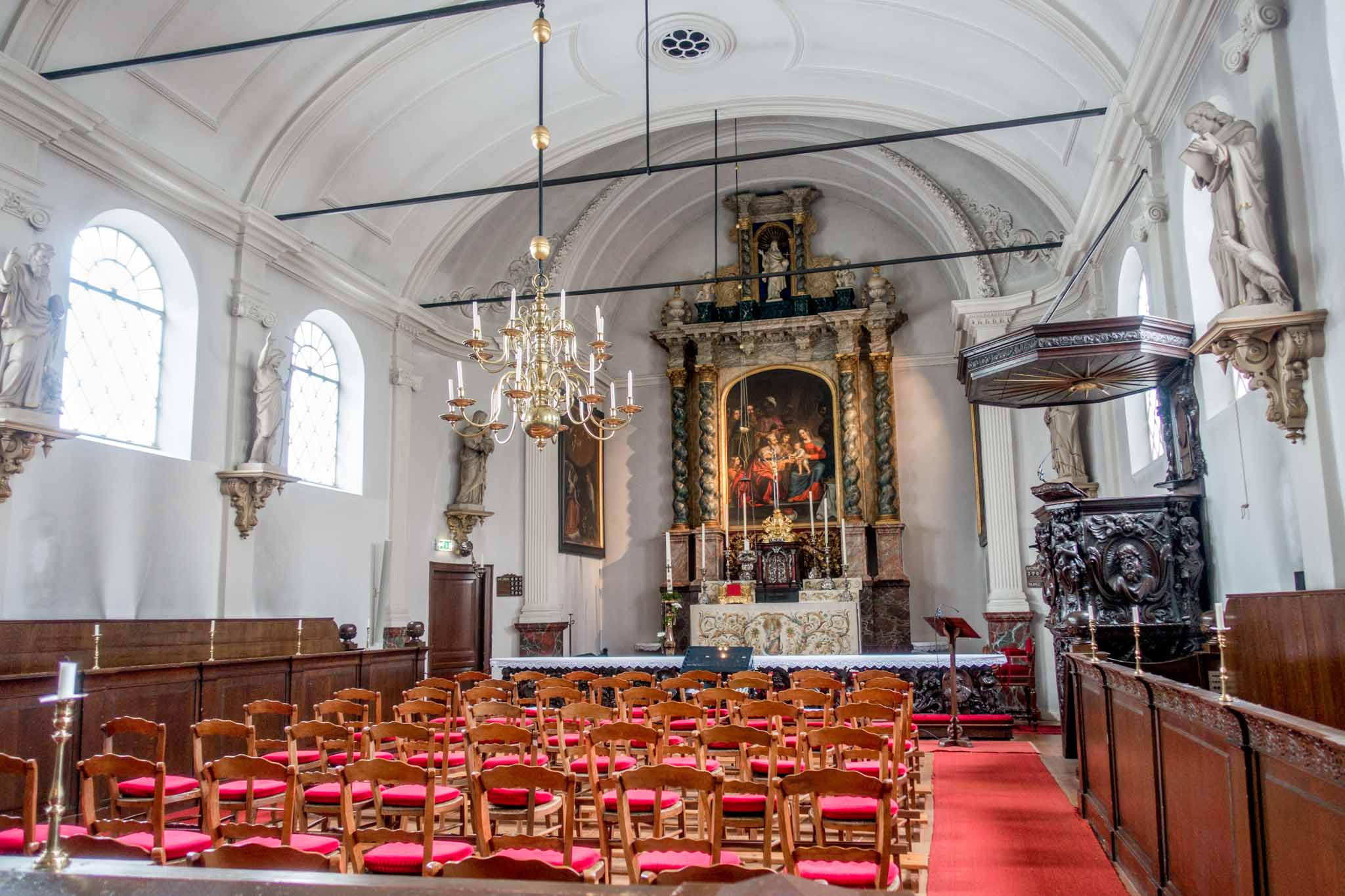 Sanctuary of hidden church with chairs and altar