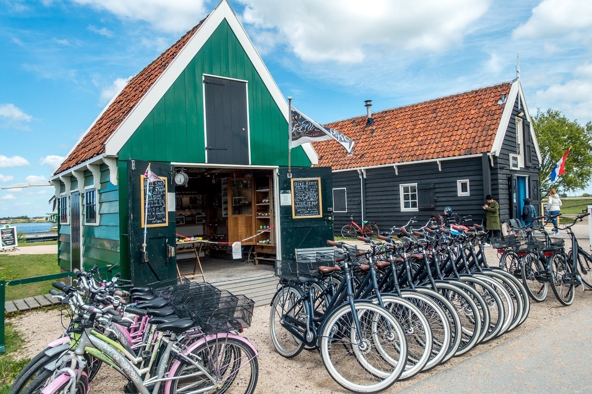 Bicycles lined up for rental at Zaanse Schans