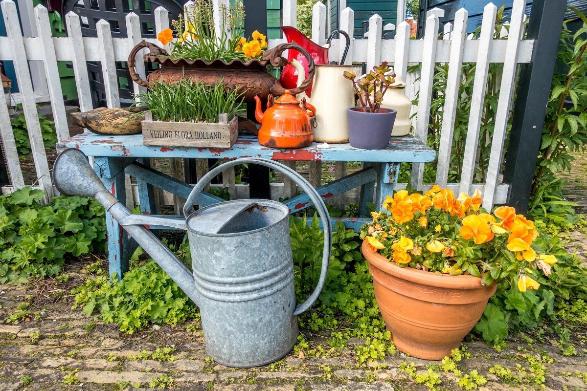 Flowers and decoration on a bench in the Netherlands