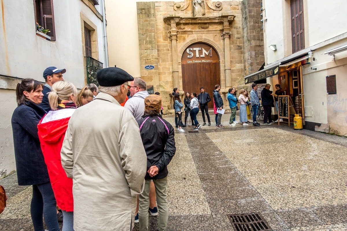The line at one of the besst pintxos bars in San Sebastian -- La Cuchara de San Telmo