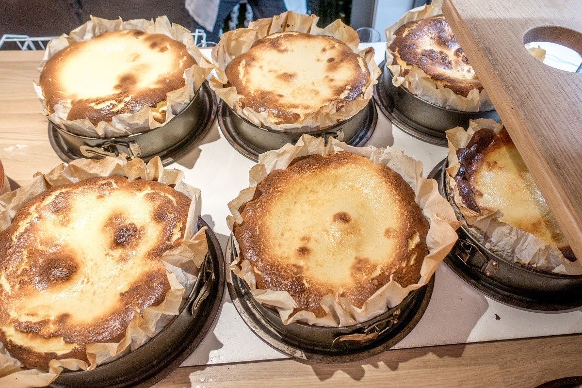 Caramelized cheesecakes on a table at La Vina, one of the best bars in San Sebastian, Basque Country