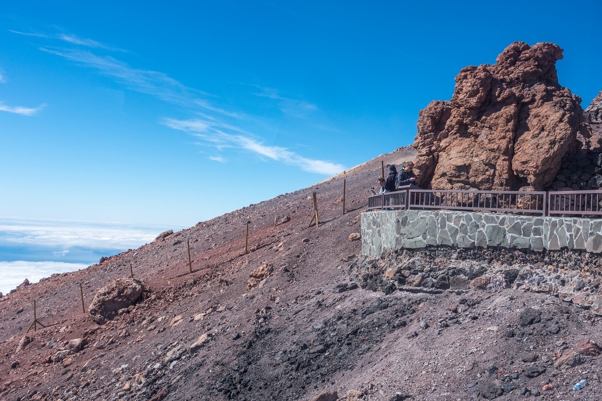 Scenic lookout at the upper cable car station on Mt Teide in Spain.