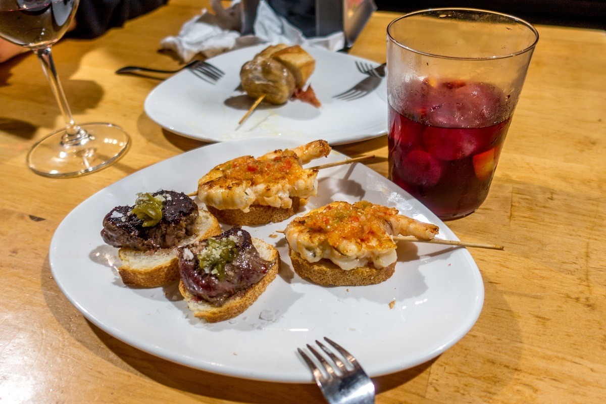 Solomillo, a beef sirlion pintxo, available at Gandarias, a pintxos bar in San Sebastian Casco Viejo