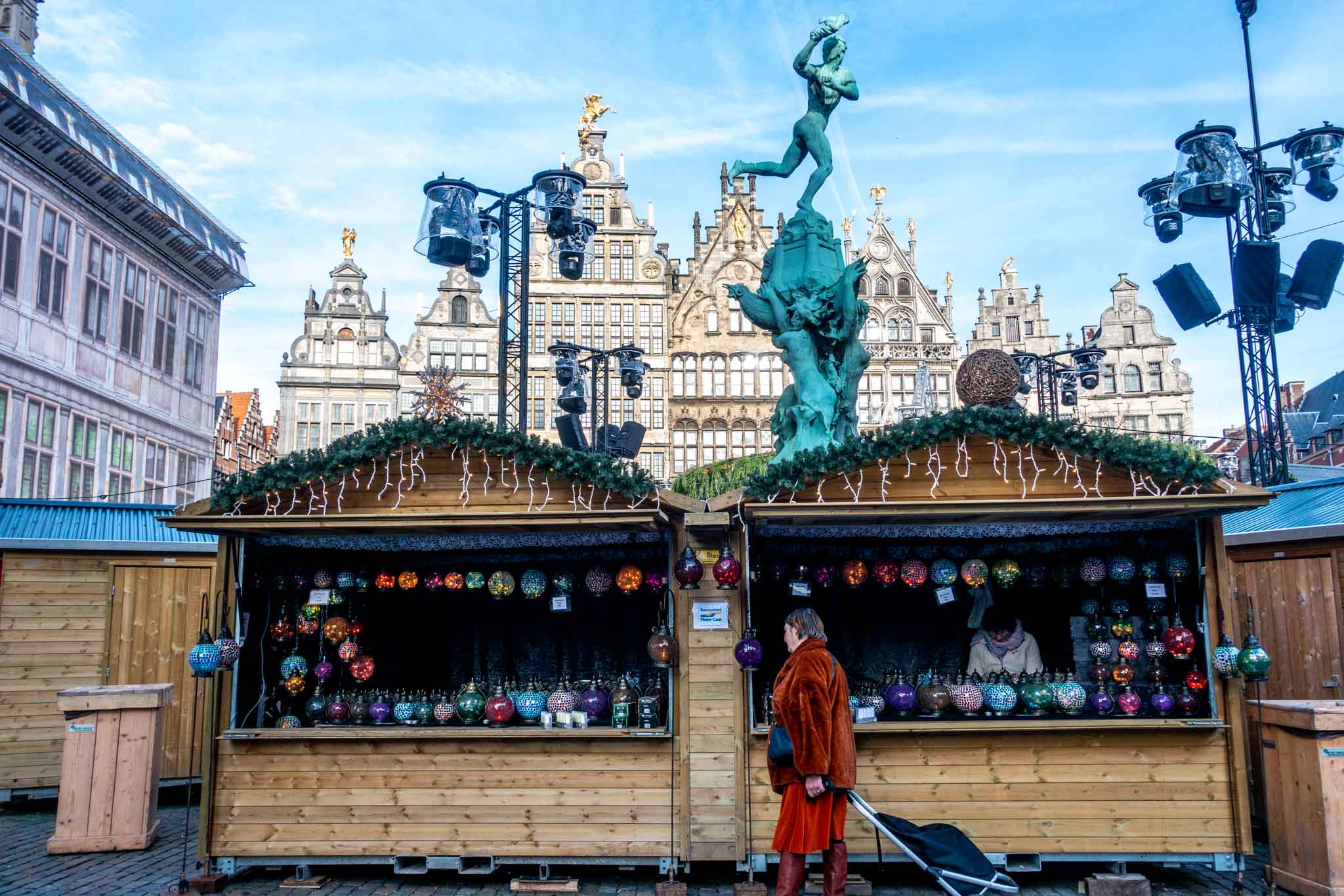 Woman shopping at the vendors at the Antwerp Christmas market