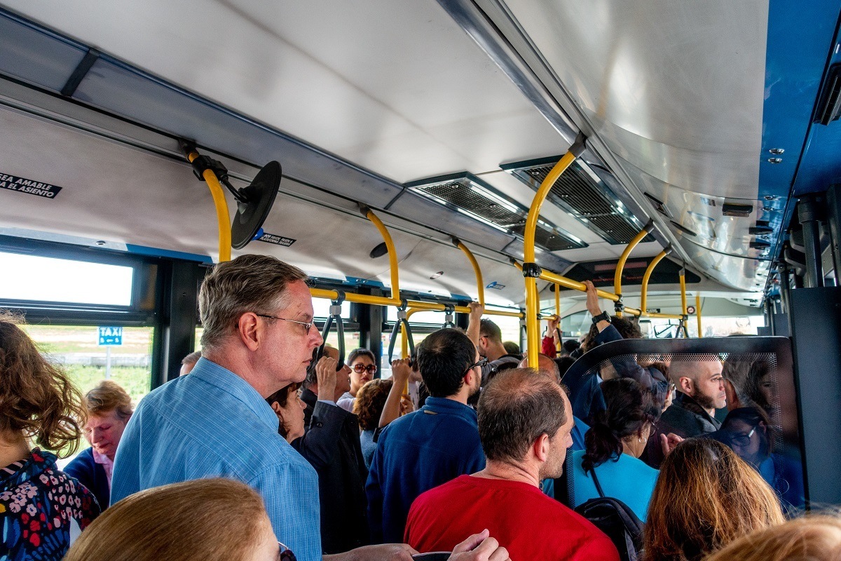 The bus to get from the Segovia train station to the old town can get very crowded