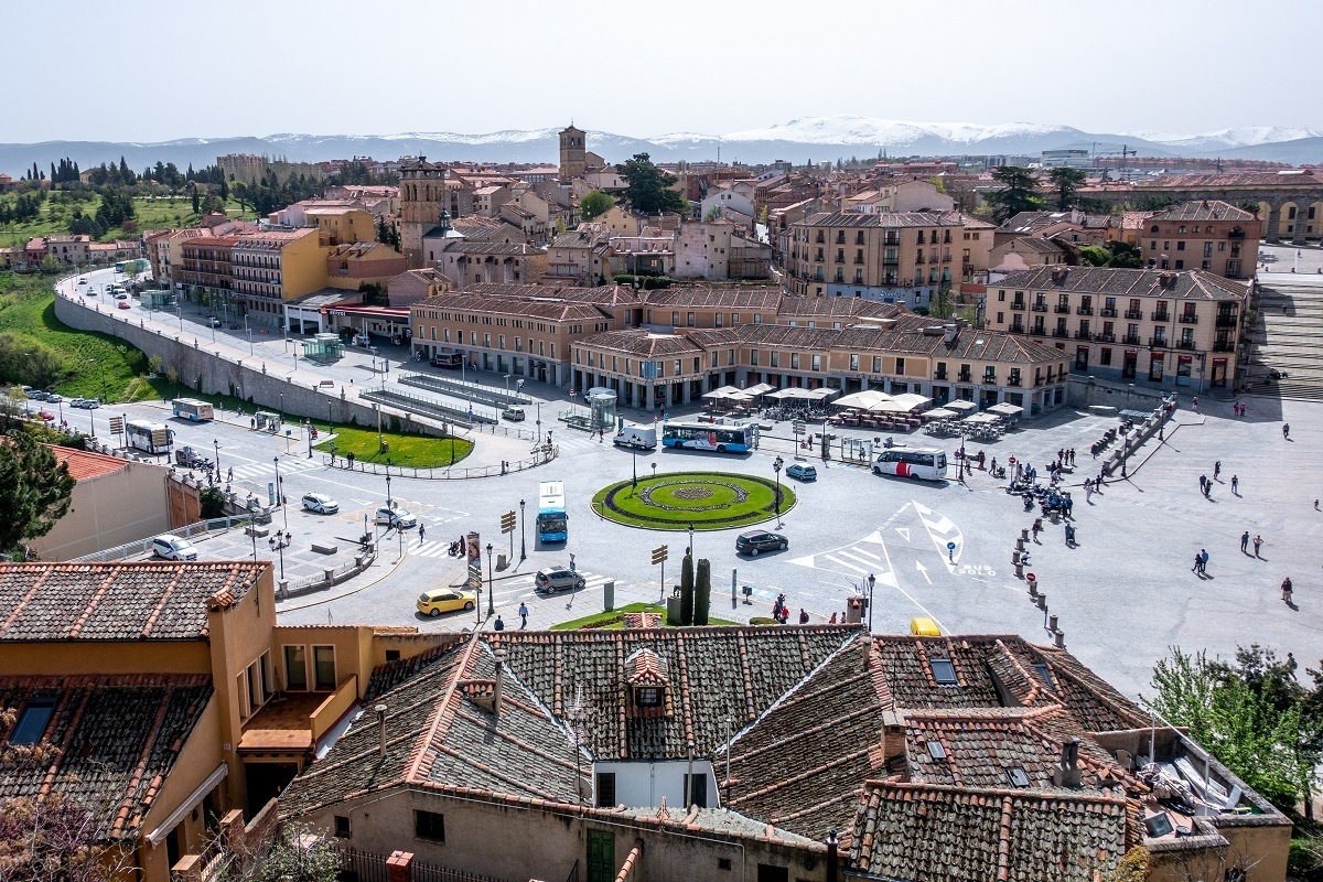 An overhead view of Segovia Spain as seen from the Segovia Aqueduct