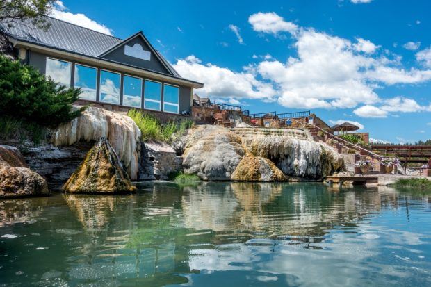 The hot springs in Pagosa Springs below the Terrace at The Springs Resort and Spa. The Pagosa hot springs is one of the most popular Colorado hot springs.