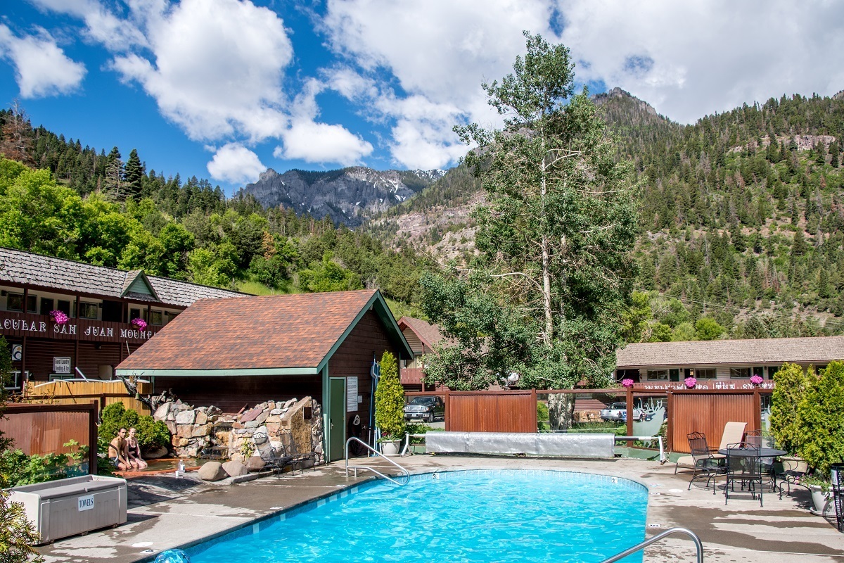 Outdoor hot springs pool at Twin Peaks in Ouray.