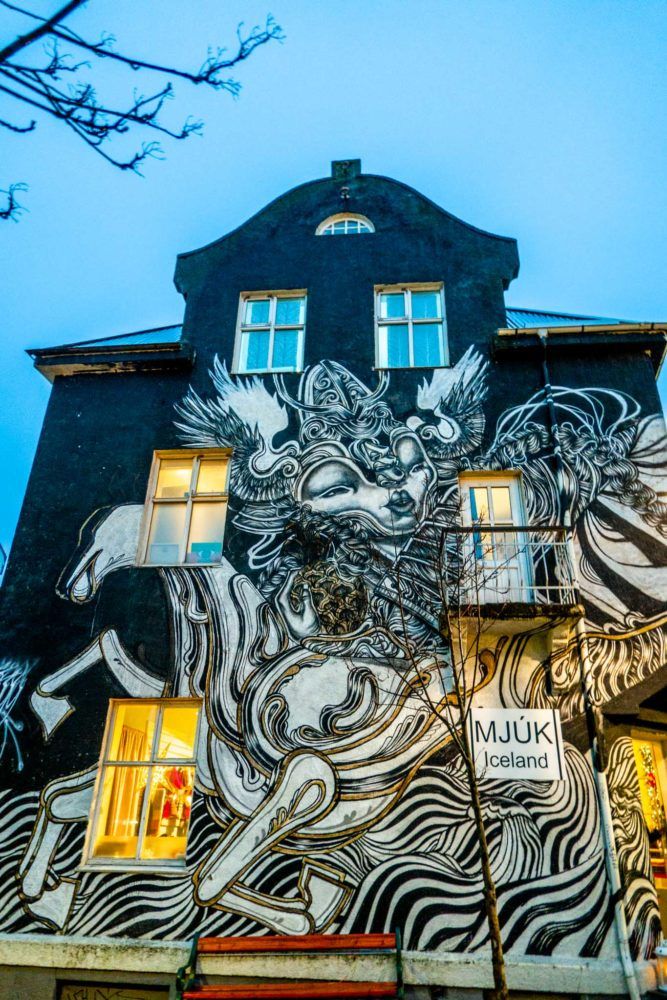 The Caratoes mural on Laugavegur street was created for the Urban Nation Wallpoetry program during Iceland Airwaves.