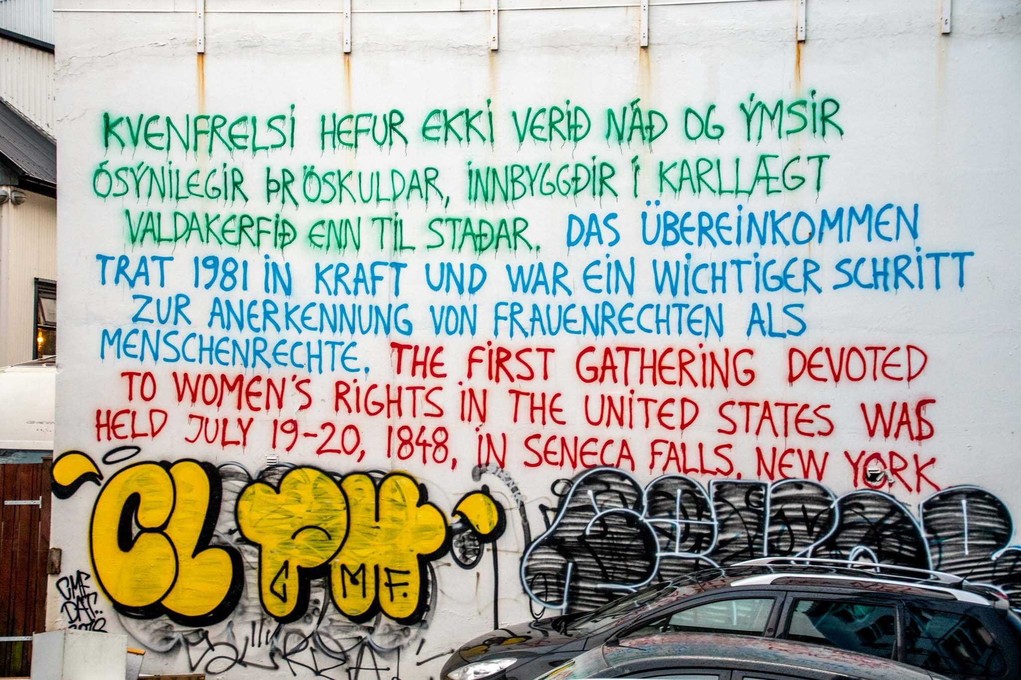 Many Iceland wall art murals focus on social progress, social justice, or equality issues.