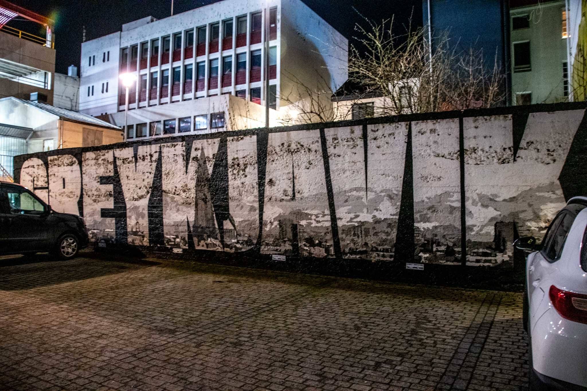 The Greykjavik wall mural in downtown Reykjavik, Iceland. This is one of the most famous wall murals in Iceland.