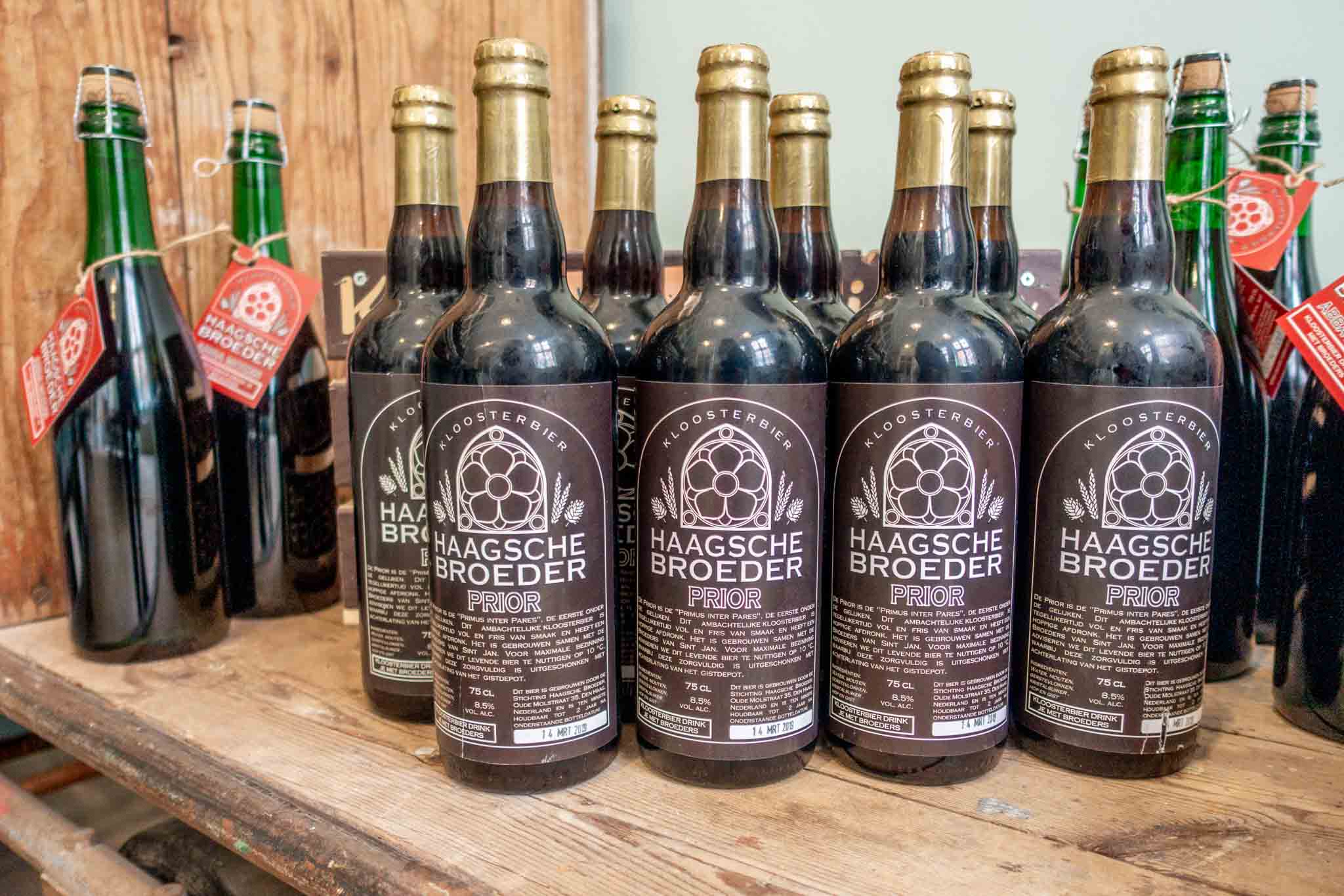 Bottles of beer from the Haagsche Broeder on a shelf