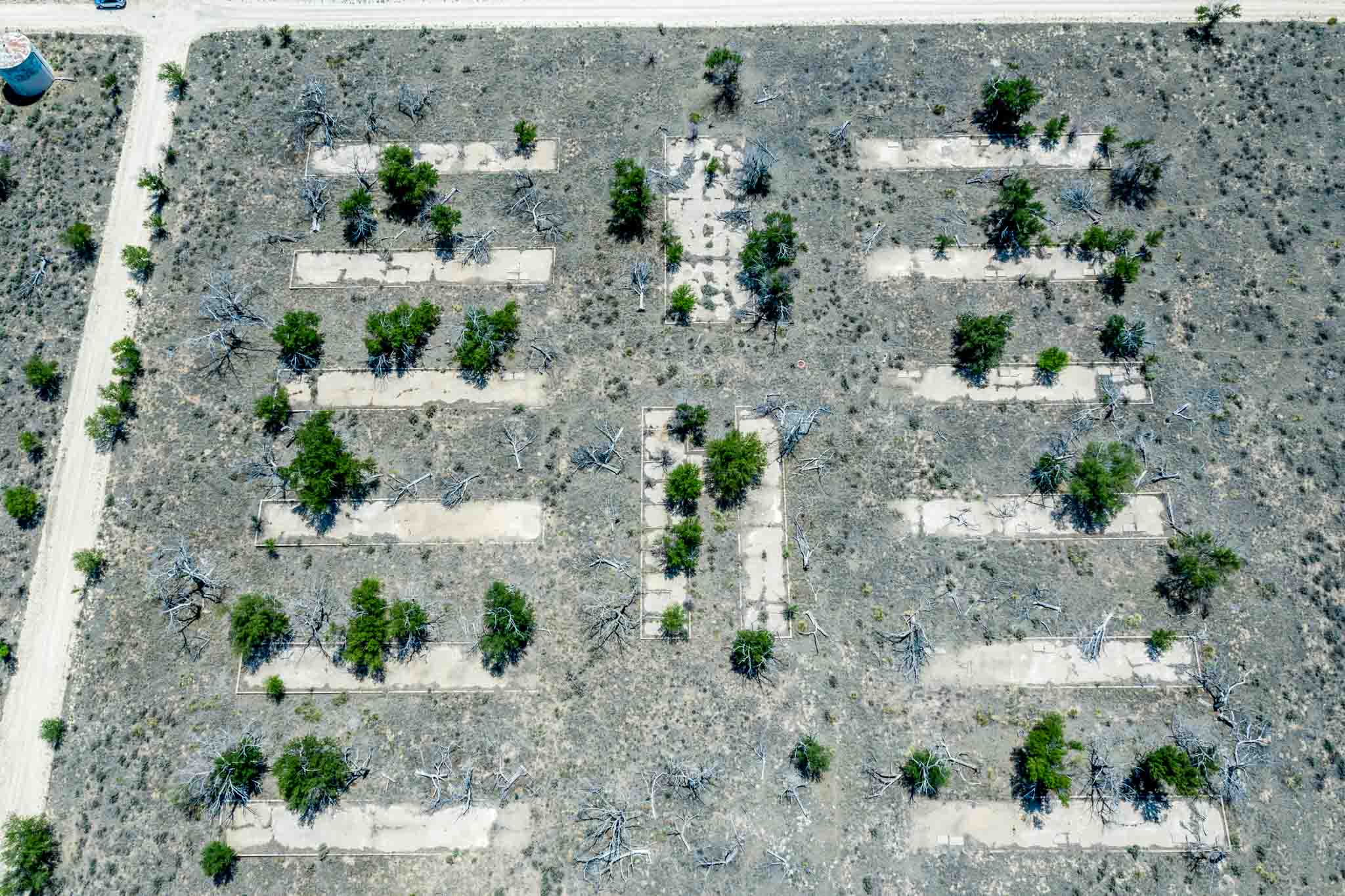 Aerial view of barrack building footprints at Camp Amache, the Granada Relocation Center in Colorado