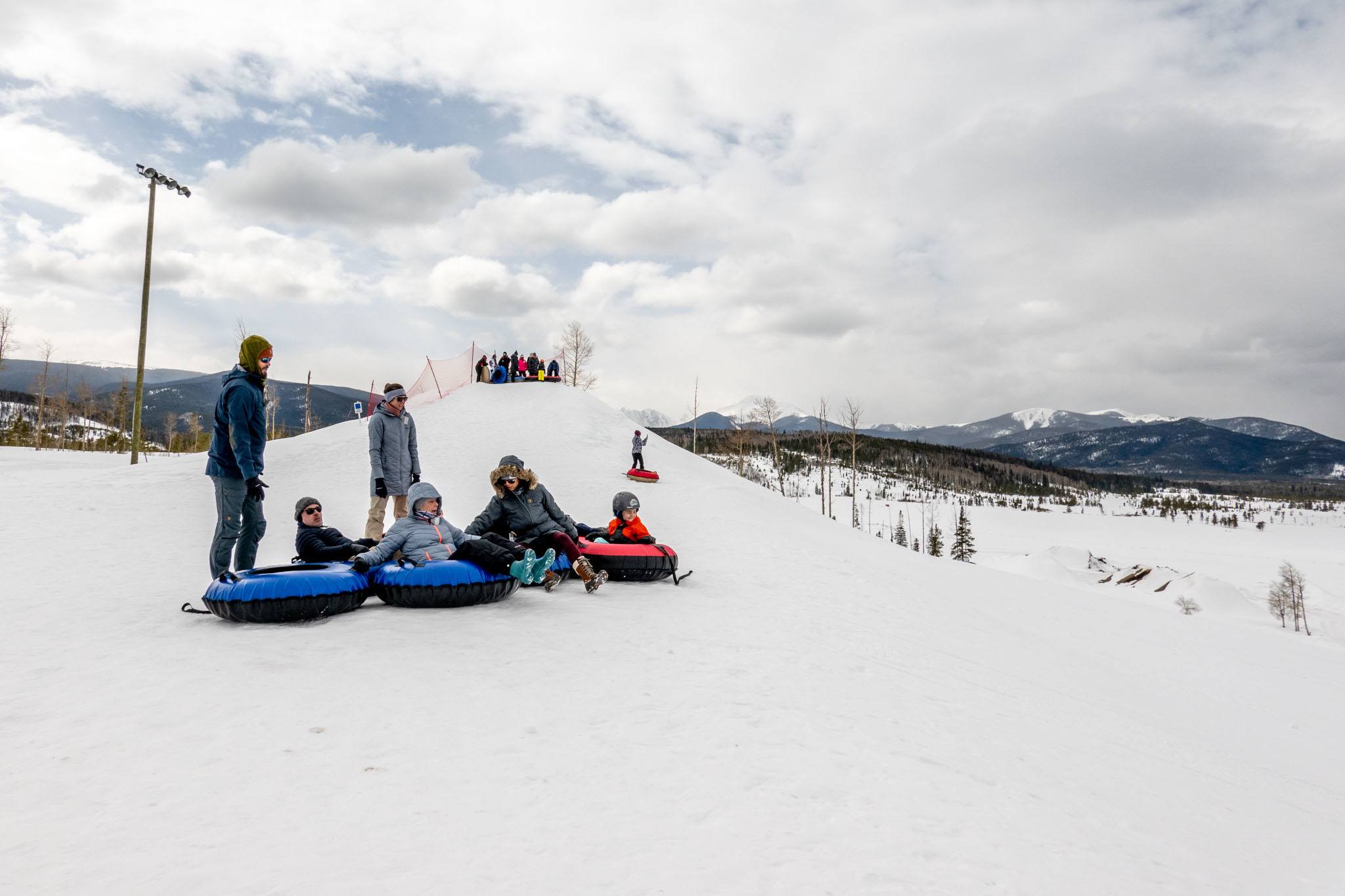 Group getting ready for a run down the Fraser Tubing Hill near Winter Park